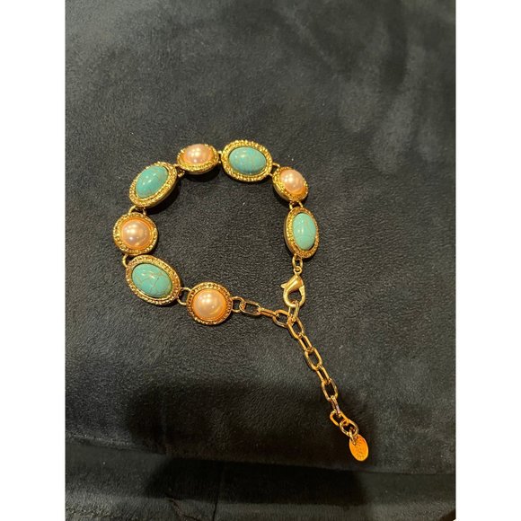 Golden bracelet blue Vintage style statement gold tone chunky round bracelet - Picture 2 of 5